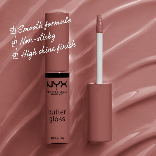 NYX PROFESSIONAL MAKEUP Butter Gloss Brown Sugar, Non-Sticky Lip Gloss - Spiked Toffee (Brown Mauve)