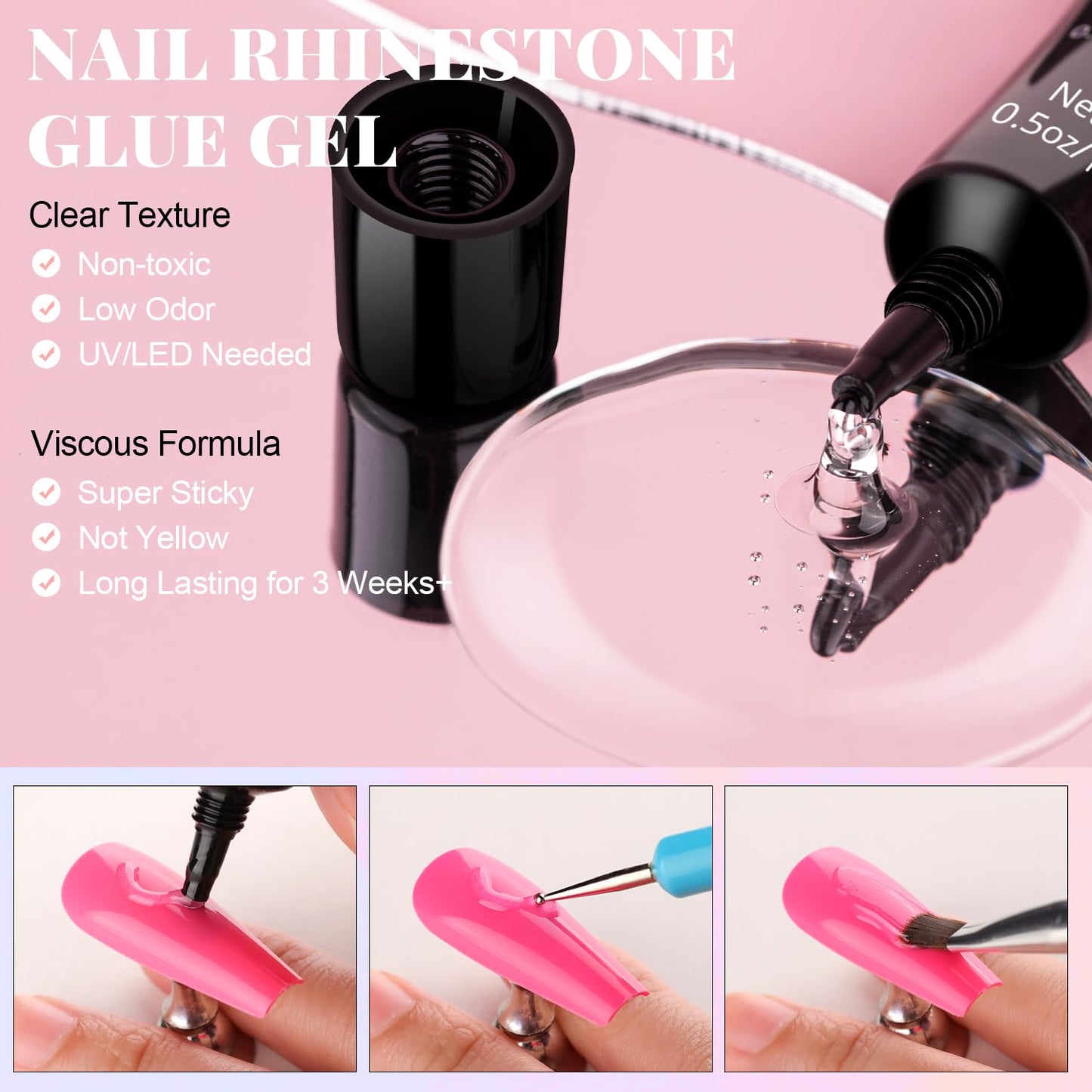 3D Nail Charms, Manicure Kit with Nail Rhinestone Glue Gel (UV Curing), Butterfly White Pink Flower Starry AB Gems Caviar Beads Half Round Pearl & Flatback Glass AB + Clear Gems with Dotting Tools