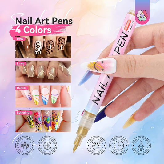SAVILAND Essentials Nail Art Pen Set: 12PCS Quick Dry 3D Nail Polish Pens for Nail Art Design with Fine Tips Acrylic Paint Markers for Drawing Liner Dotting and DIY Manicure Tools Kit at Home