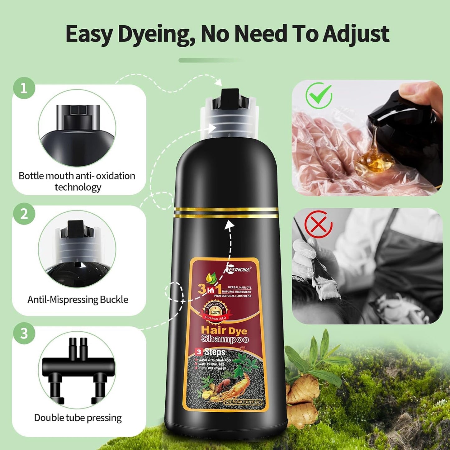 2 Pack Hair Dye shampoo, Leorx 3 In 1 Brown Color Shampoo Hair Dye For Refresh Hair Instant Herbal Coloring Shampoo For Women&Men - Tintes Para El Cabello Profesional