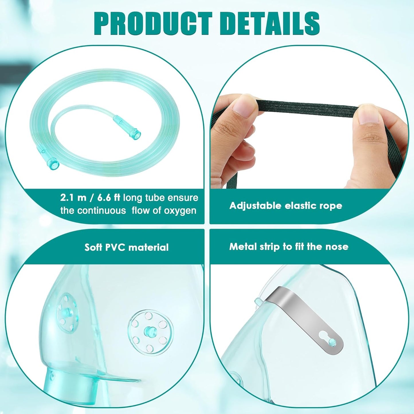 Geiserailie 2PCS XL Oxygen Mask with 6.6 Ft Tubing and Adjustable Elastic Strap, Adult Oxygen Mask with Tubing, Breathing Masks for Face Adult