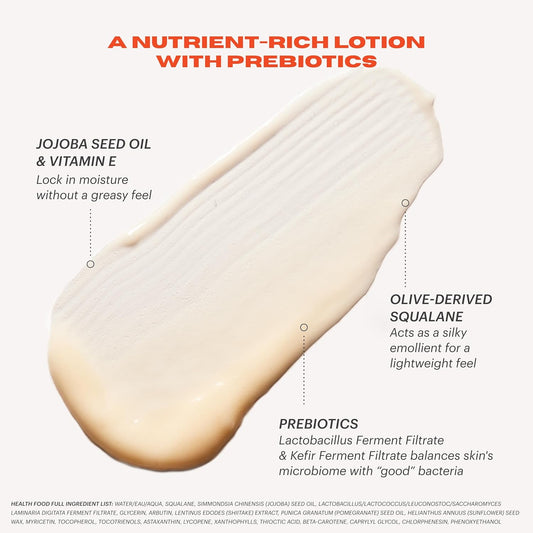 OUI the People HEALTH FOOD Prebiotic Lotion, Lightweight, Deep Hydration with Prebiotics for Balanced Skin Microbiome, Body and Face Moisturizer, Daily Facial Moisturizer, 8.4 oz