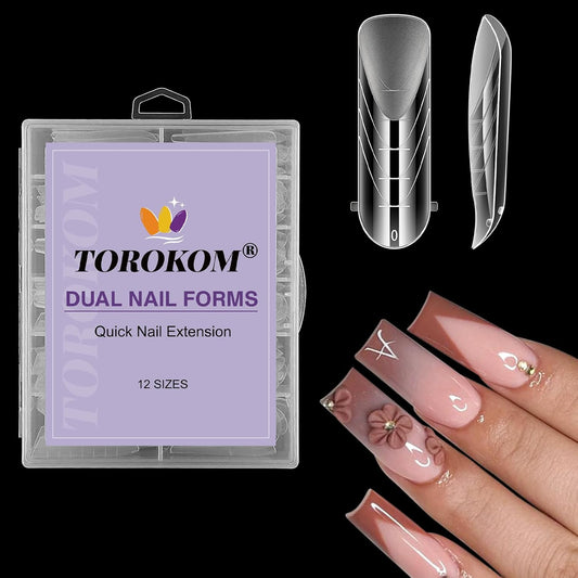 TOROKOM Poly Extension Gel Dual Nail Forms Nail Forms, 120Pcs Full Cover Coffin Nail Molds 12 Sizes for Gel Manicure Nail Art Design Salon&DIY