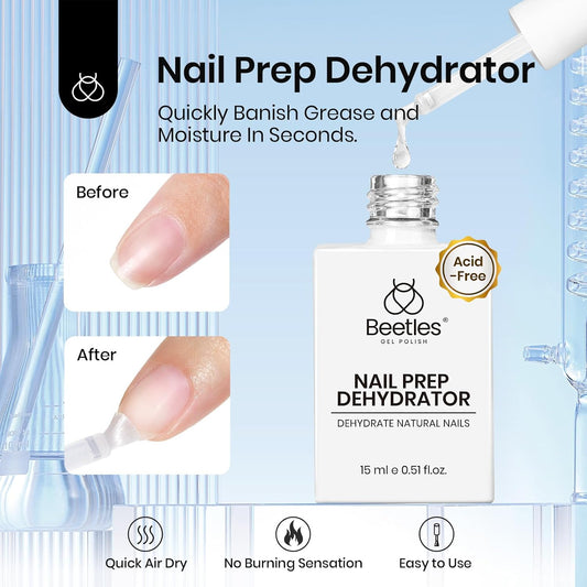 Beetles Nail Dehydrator and Primer - Acid-Free & Hema-Free 2Pcs 15ml Nail Bonding Agent for Gel Polish and Acrylic Nails, Long-Lasting No-Lift Prep for Salon & DIY Manicures