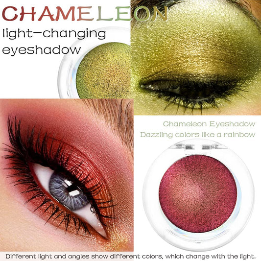 evpct 2Pcs Duochrome Chameleon Chrome Multichrome Eyeshadow Makeup Palette Set Women, Gold green Wine red Gold Metallic Holographic Glitter Sparkle Shimmer Loose Eyeshadow Eye Shadow Palette Makeup