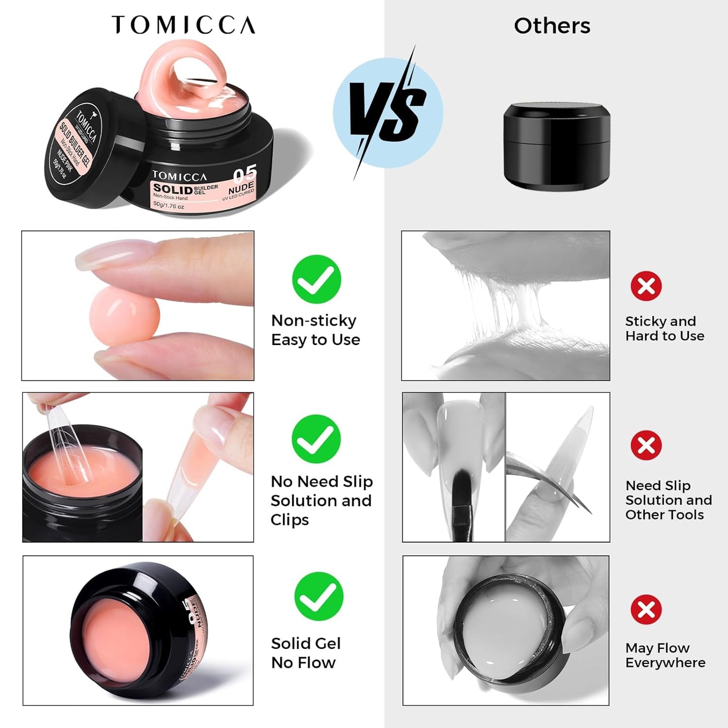 TOMICCA Hard Gel 3D Gel Nail Art Solid Builder Gel for Nails 50g 3D Nail Gel Sculpting Gel for Nail Art Non-Sticky Hand Hard Gel Carving Gel Nail Glue Extension Gel Nude