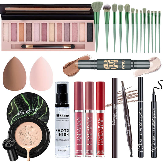 Makeup Set Kit for Women Full Kit, Makeup Present for Girl Women Teen, Matte Eyeshadow CC Cream Foundation Face Primer Brush Set Sponges, Lip Glosses Counter Stick Eyeliner