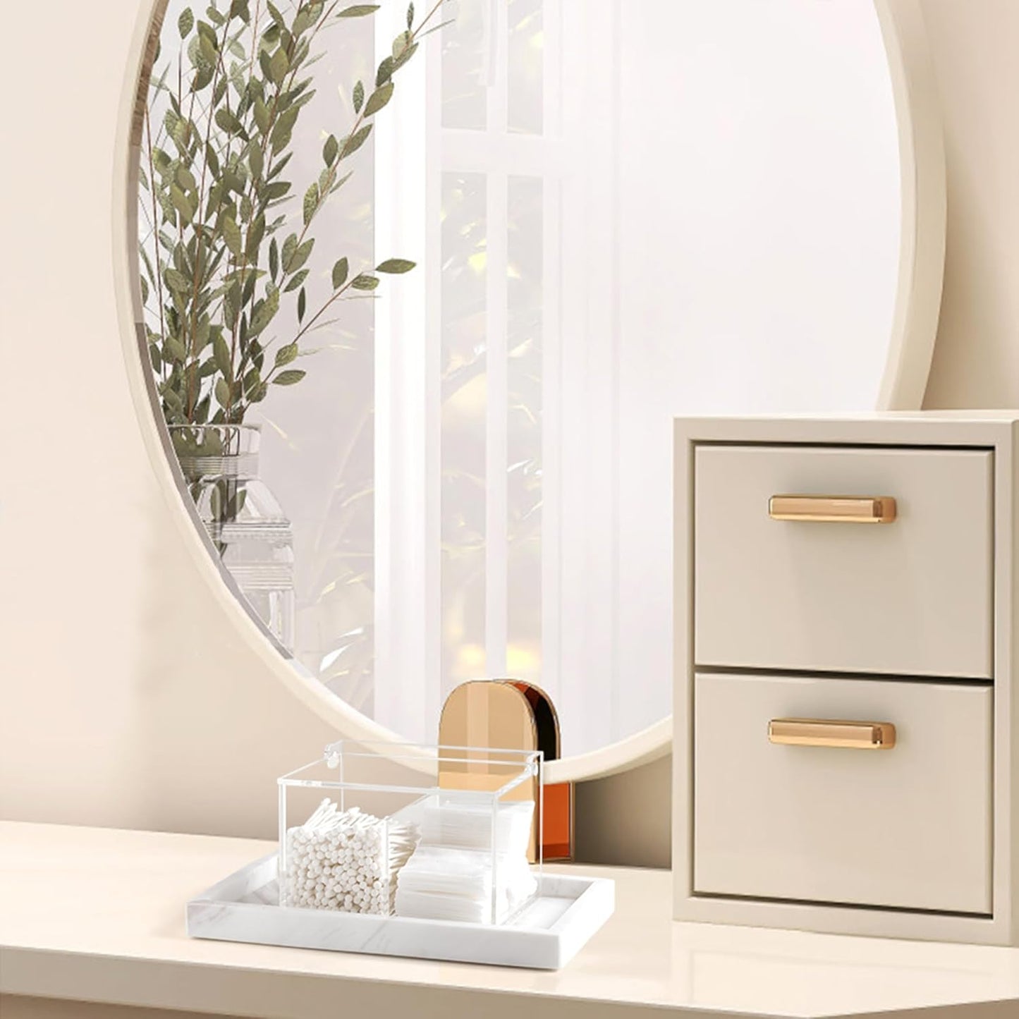 Clear Acrylic Cotton Swab Ball Holder Qtip Organizer with Lid 2-Grid Canister for Make Up Pads, Floss Picks, Vanity Storage,Bath Salts, Cosmetics, Home Bathroom Decor (DP004)