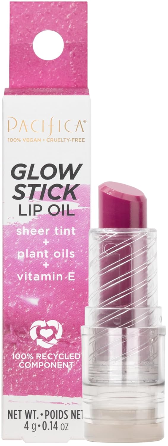 Pacifica Lipstick Oil – Glow Stick Lip Tint Oil - Hydrating Tinted Lip Balm with Vitamin E for Moisturized Lips, Sheer Tint & Natural Gloss, Vegan & Cruelty-Free, 0.14 oz (Sunrise)