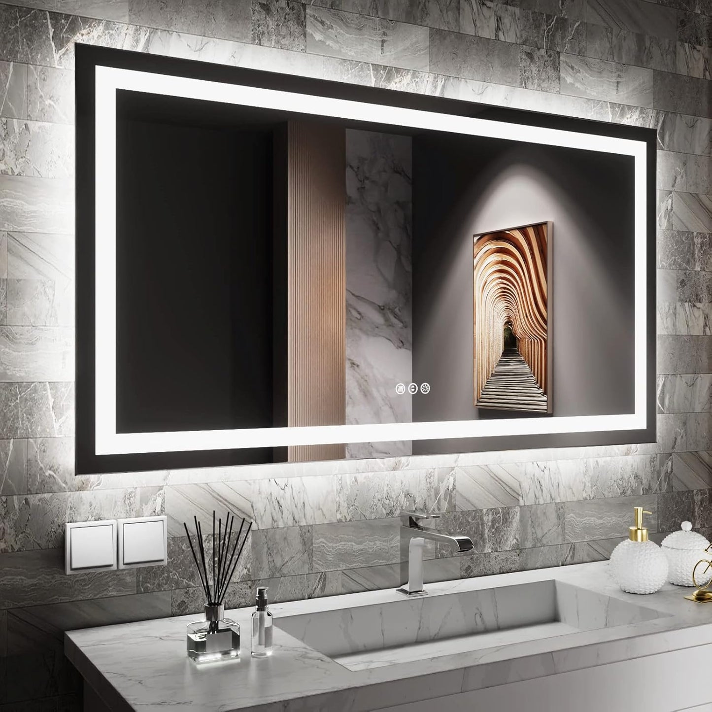 Amorho LED Bathroom Mirror 55" X30", Front Light and Backlit Vanity Mirror, Dimmable Bathroom Mirrors for Wall, Anti-Fog, Memory, 3 Colors, Double LED Lights, Shatter-Proof, ETL Listed