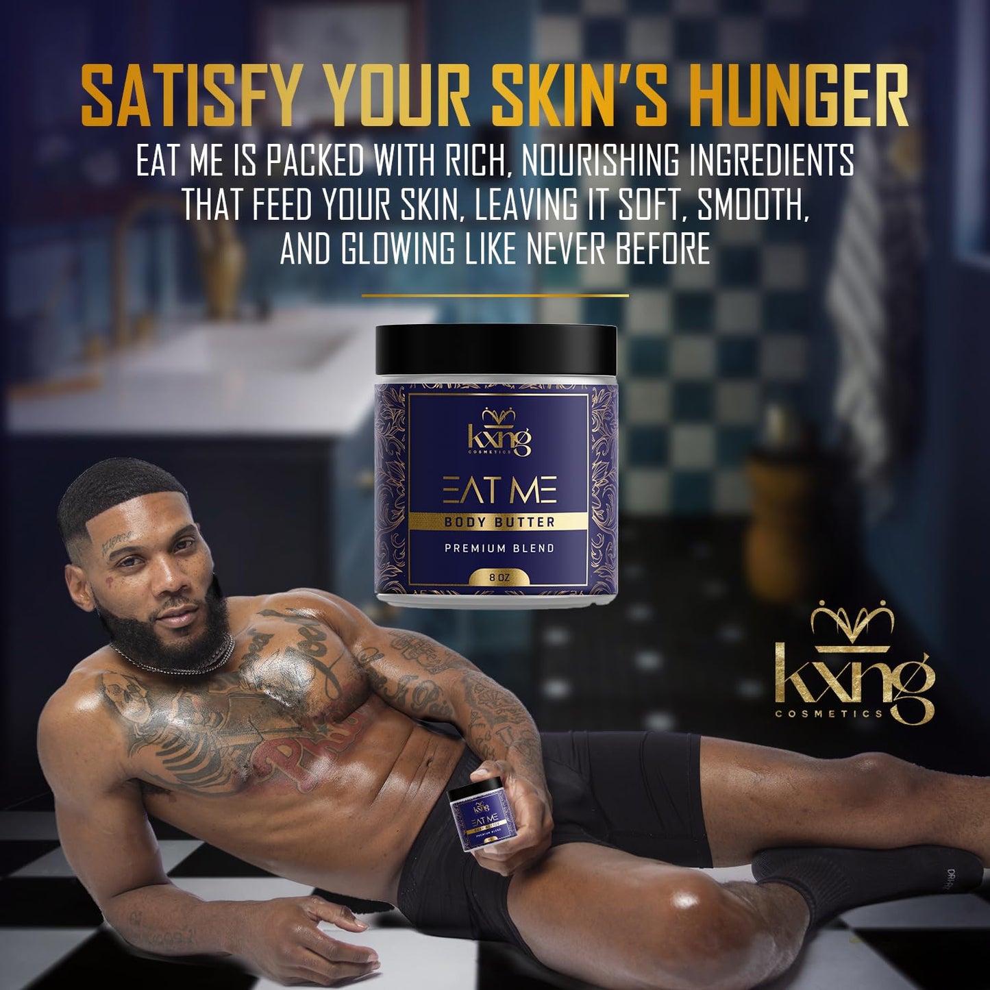 KXNG Cosmetics, Body Butter, Organic Skin Care for Men and Women, Body Moisturizer Lotions and Creams, Raw Shea Butter, Cocoa Butter, Mango, Coconut Oil, Hand, Foot, All Skin Types (Eat Me XL)