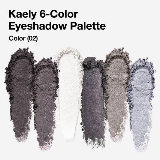 Kaely 6 Colors Mini Smoky Eye Shadow Palette Makeup, Black Grey White Silver Glitter Shimmer Smokey Eye Eyeshadow Palette for Older Women Pigmented Waterproof, Goth Halloween Makeup, Cruelty-free 02
