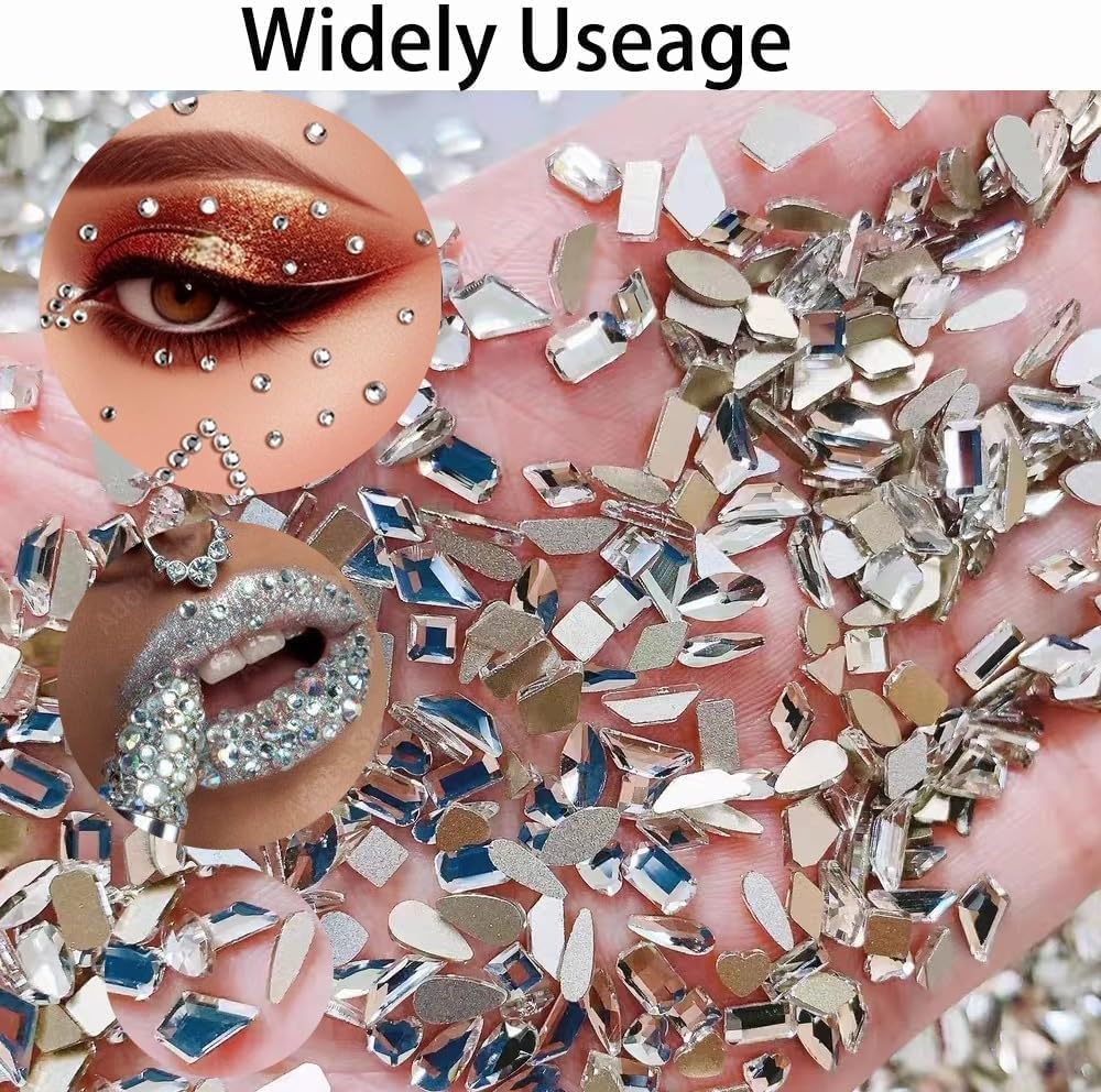 3 Boxes Silver Nail Rhinestones with Fine Glitters Kit, 60Pcs Big Assorted Silver Nail Gems with S6-S16 Flatback Round Stones,Crystals Nail Gem Stones for Faces Body DIY Crafts