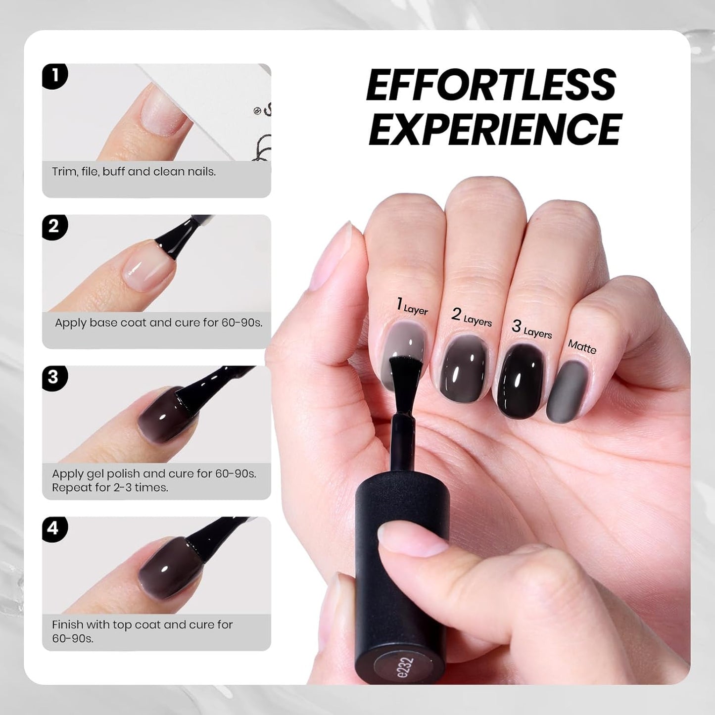 Beetles Black Jelly Gel Nail Polish - 15ML Sheer Black Gel Polish Neutral Jelly Translucent Effect Soak Off UV French Nail Art DIY Home Manicure Gift for Women