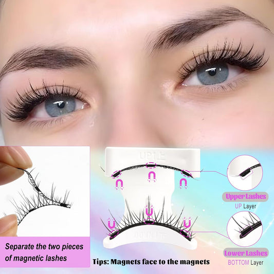 Losha Magnetic Eyelashes with Applicator Reusable No Glue Needed Magnetic Lashes Natural Look 1 Pair Wispy False Eyelashes without Eyeliner (Magical)