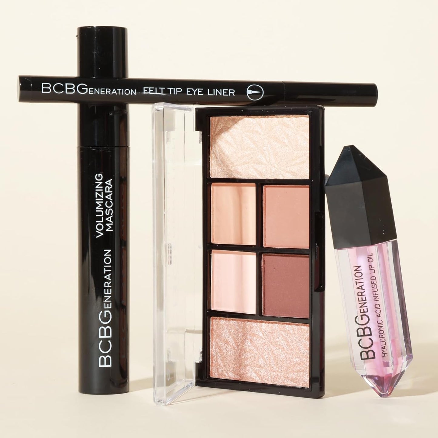 Natural Complete Eye and Lip Set - Includes Eyeshadow Palette, Eye Liner, Mascara, Lip Oil - 4 pcs