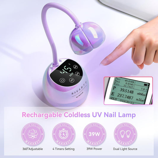 Makartt UV LED Nail Lamp - Gooseneck UV Light for Gel Nails USB 39W Cordless Flash Cure Lamp with 4 Times & Auto Sensor Nail Dryer Fast Curing Nail Art Design for Salon Home DIY (Glazed Purple)