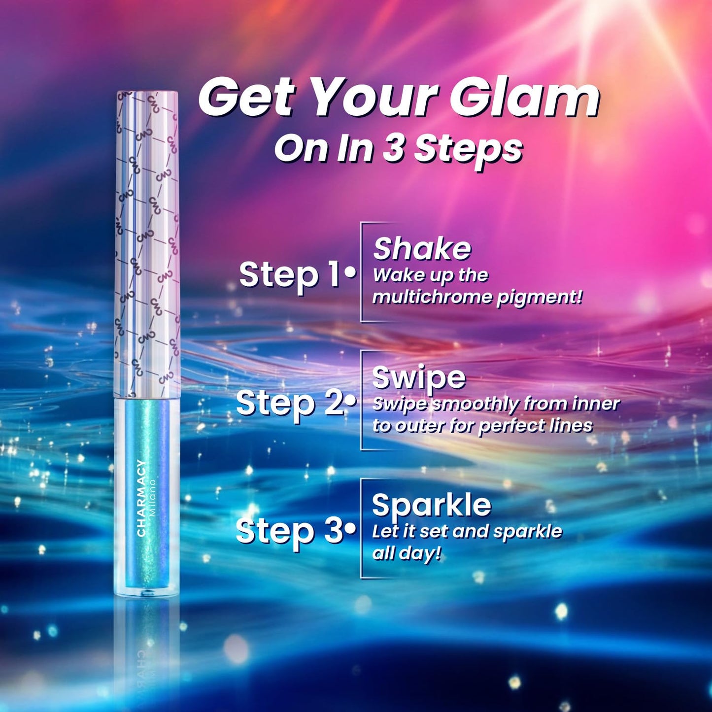 CHARMACY Chameleon Liquid Eyeliner, Liquid Glitter Eyeliner, Highly Pigmented, Metallic MultiColor Shifting waterproof Eyeliner, Ultra-Fine Tip, Longwearing, Smudge-proof (#301)