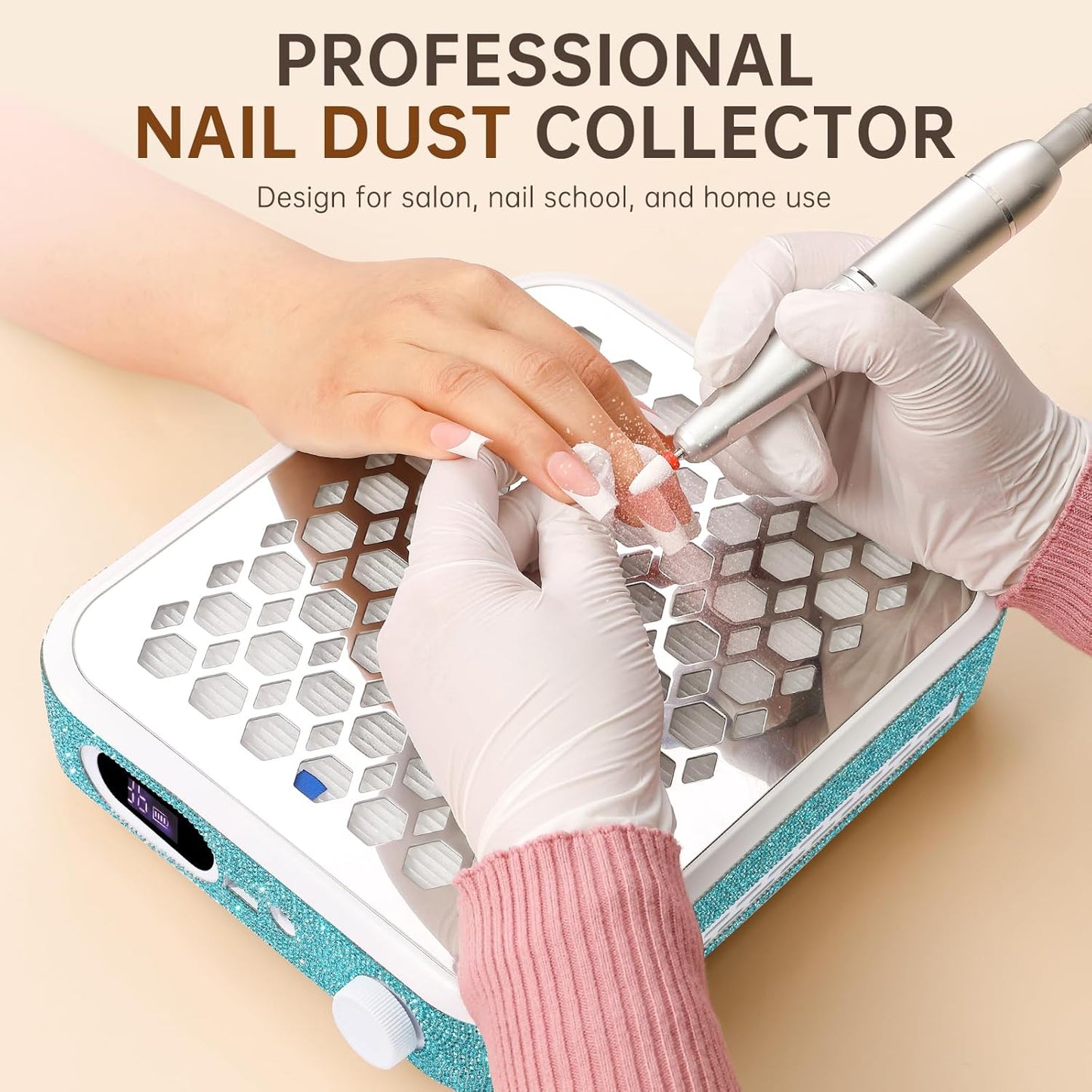 Nail Dust Collector, Rechargeable Dust Collector Nail Tech, Powerful Vacuum Fan Vent Dust Collector Extractor Dust Suction Machine for Acrylic Nails Polishing, Nail Salon&Home, Blue