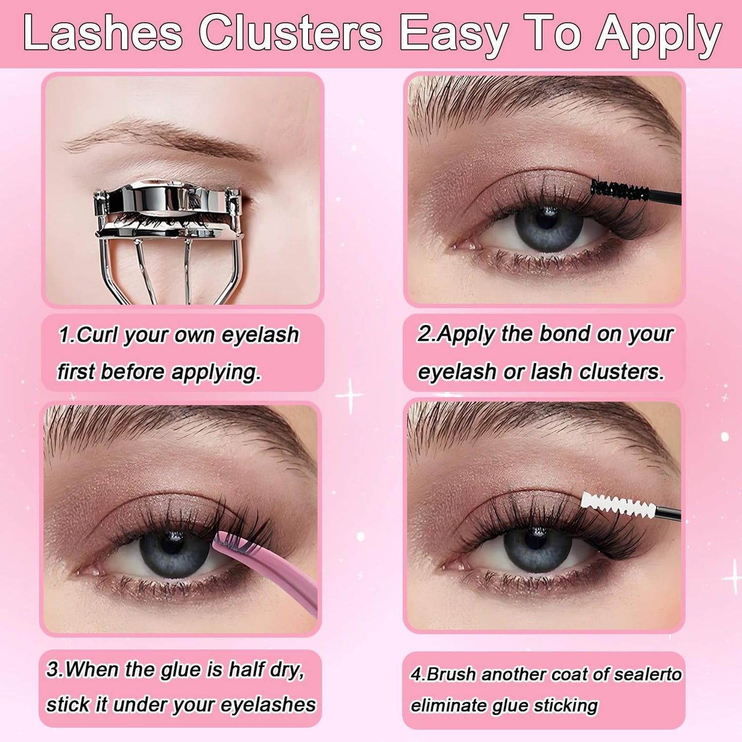 Lash Clusters Kit: Eyelash Clusters Individual Lash Extension Kit 480 Pcs D Curl Fluffy Wispy False Eyelashes Extensions Thin Band with Bond Seal Tweezers Brush (30D+40D Kit 9-16mm)