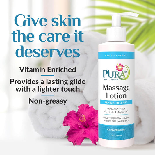 Wellness Professional Arnica Therapy 8oz Massage Lotion, for Bruising, Olive Oil, Arnica Extract, Unscented, Hypoallergenic, Natural, Skin Moisturizing and Hydrating, Deep Tissue
