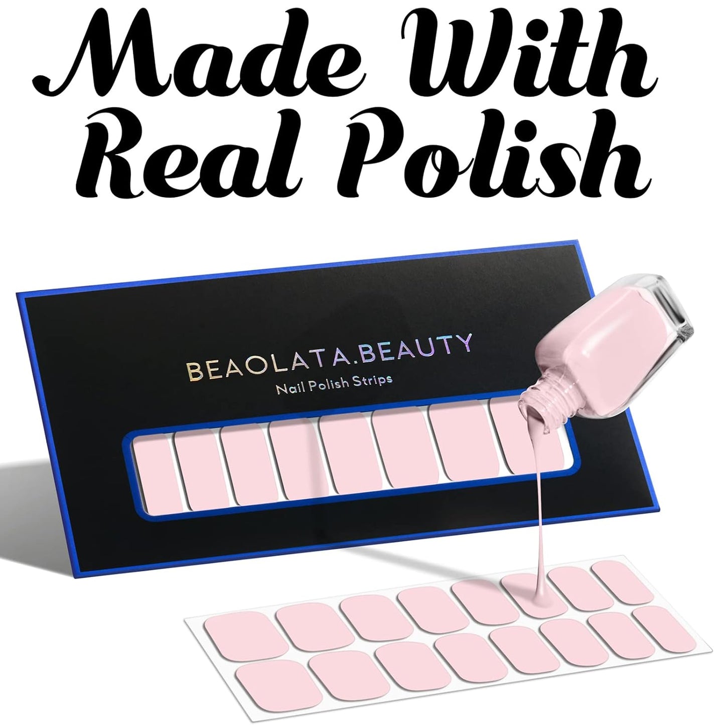 Nail Polish Strips, 32PCS Salon Quality Wraps, Long Lasting Gel Nail Stickers for Women Easy Apply& Remove (Straberry Milktea)