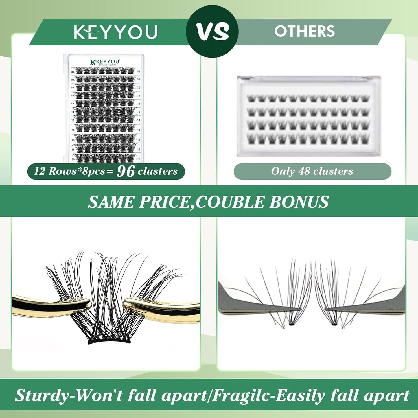 Lash Clusters 96pcs Individual Lashes D Curl 12mm Eyelash Clusters KEYYOU Volume Wispy Lash Extension Soft&Comfortable Easy DIY at Home(Y23,D-12mm)