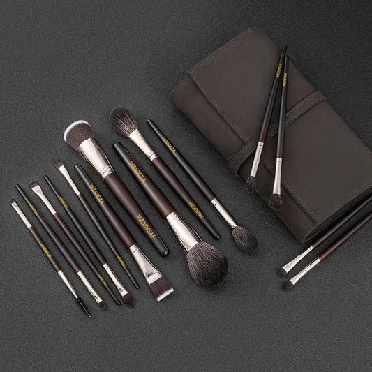 Professional makeup brush set with makeup bag. Includes Brushes for Contouring, Highlighting, Eyeshadow, Foundation & More. 15 Pcs Wool makeup brush