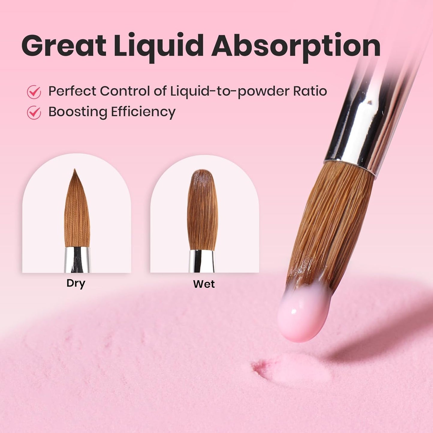 Beetles Acrylic Nail Brush Kolinsky Hair Bristles Round Shaped Metal Handle Nail Art Brushes for Manicure Extension Acrylic Powder DIY at Home Manicure Tool - Size 10