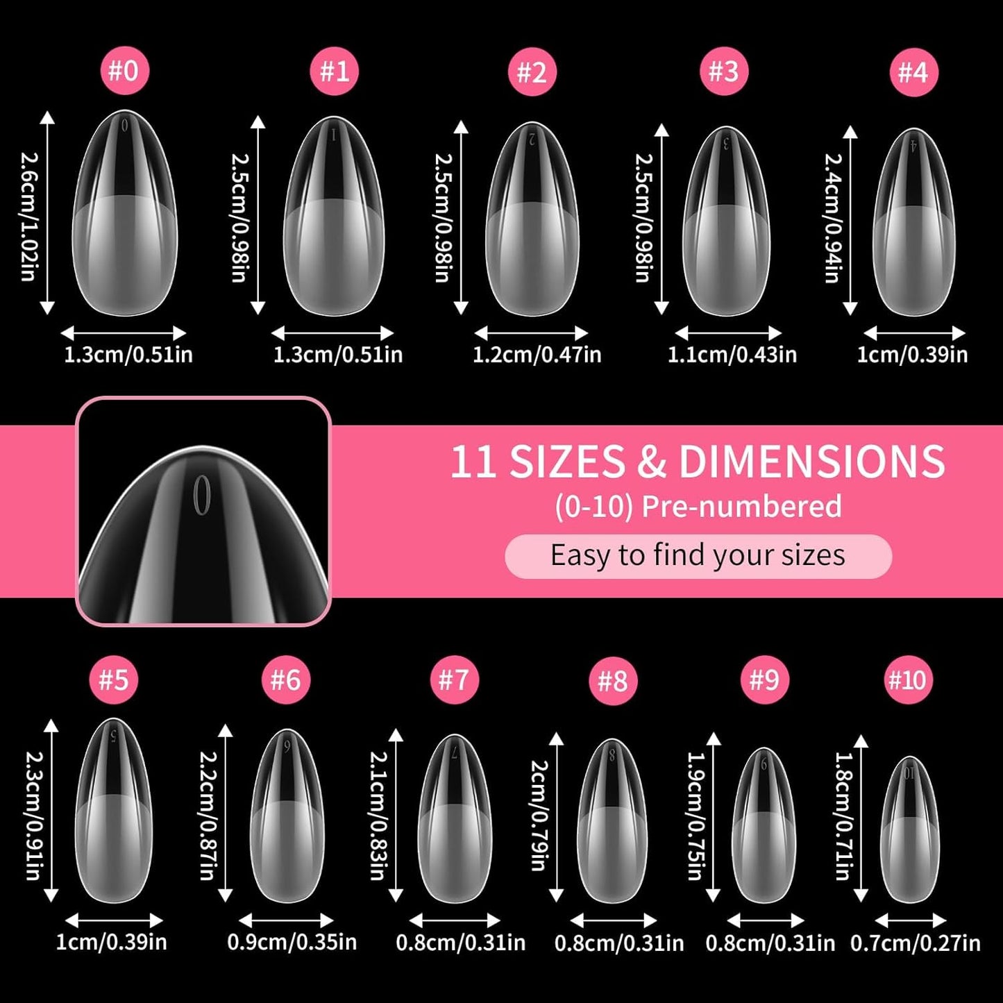 EBANKU Medium Almond Nail Tips, 550 Pcs Matte Clear Acrylic Press-on Nails, Pre-shaped Half Matte Full Cover Clear Acrylic Nails Gel Kit False Nail Tip Press on Nails for Nail Extension DIY Salon