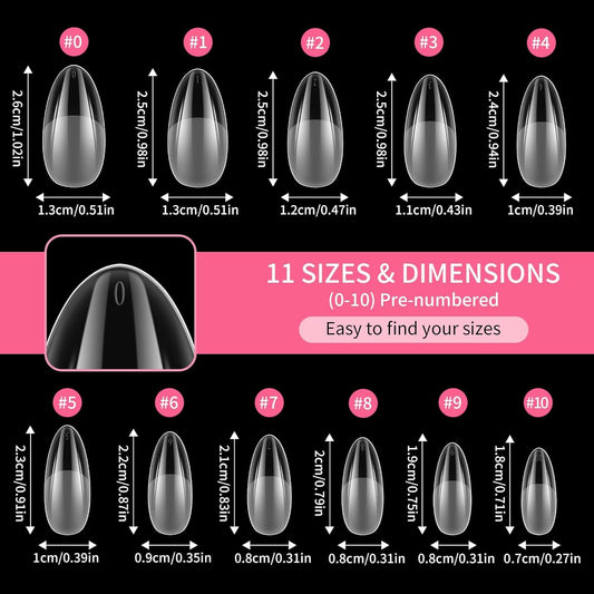 EBANKU Medium Almond Nail Tips, 550 Pcs Matte Clear Acrylic Press-on Nails, Pre-shaped Half Matte Full Cover Clear Acrylic Nails Gel Kit False Nail Tip Press on Nails for Nail Extension DIY Salon