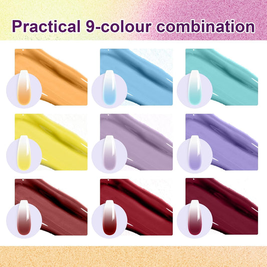 Gradient Painting Gel, 9 Colors Ombre Gel Nail Polish Summer Hot Bule for Pigment Pat Nails Aura Nails, French Manicure DIY Nail Art Soak of UV Palette Bechside Candy