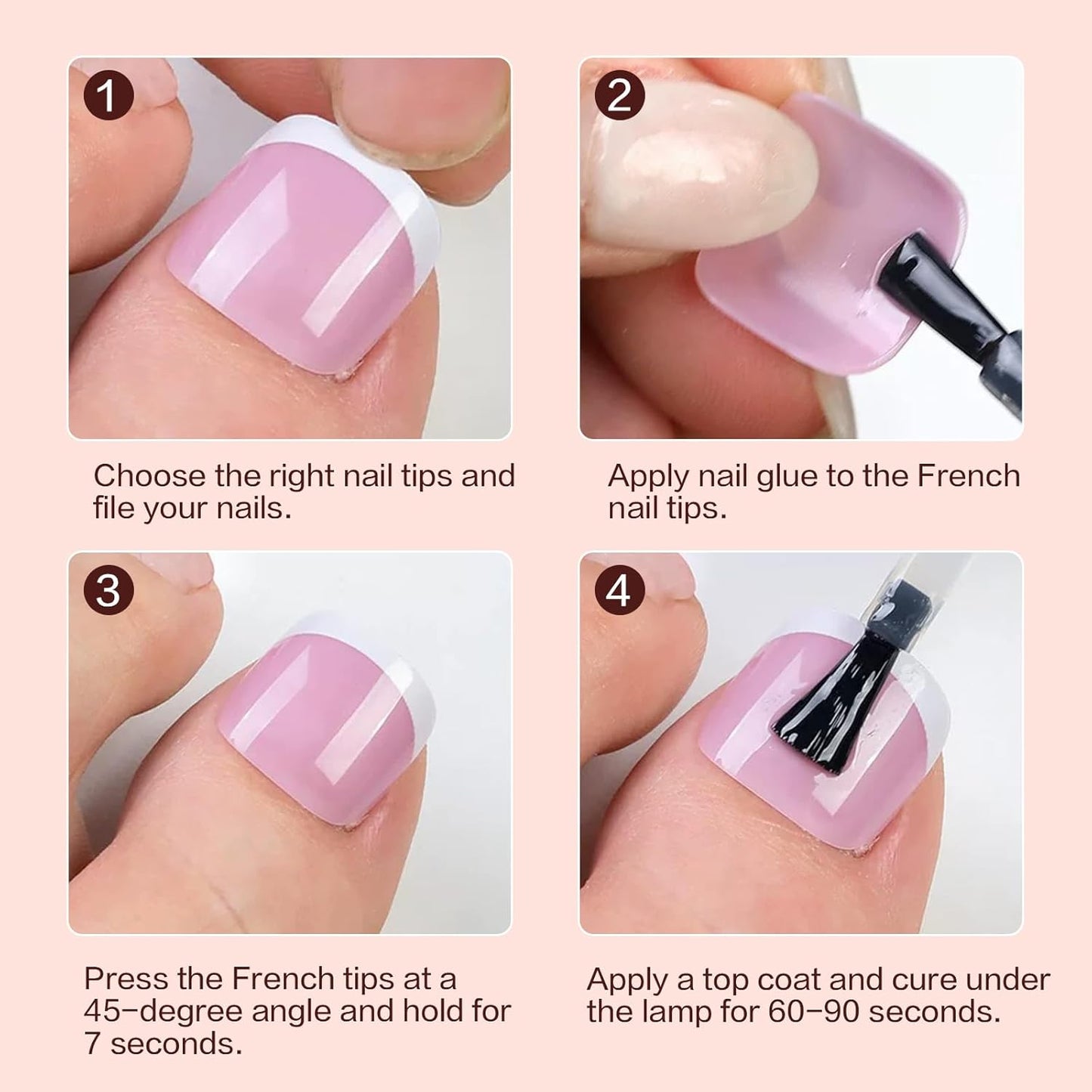 French Tip Press on Toenails 144PCS with 4 Strips, 18 Sizes Pink Fake Nails - No Need to File, Pre-applied Primer, Short Square Toe Nails Kit for Women Pedicure & Gift