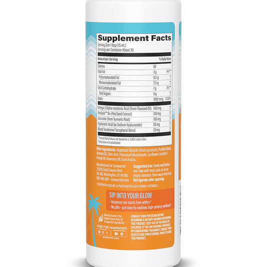 Hair Growth Liquid Rosemary Oil with Biotin & Omega 3 Curcumin, Hyaluronic Acid Tocopherol, Reduce Shedding Promote Hair Growth Improve Hair Density Scalp Hydration Citrus Flavor 15.2 fl oz Sunwarrior