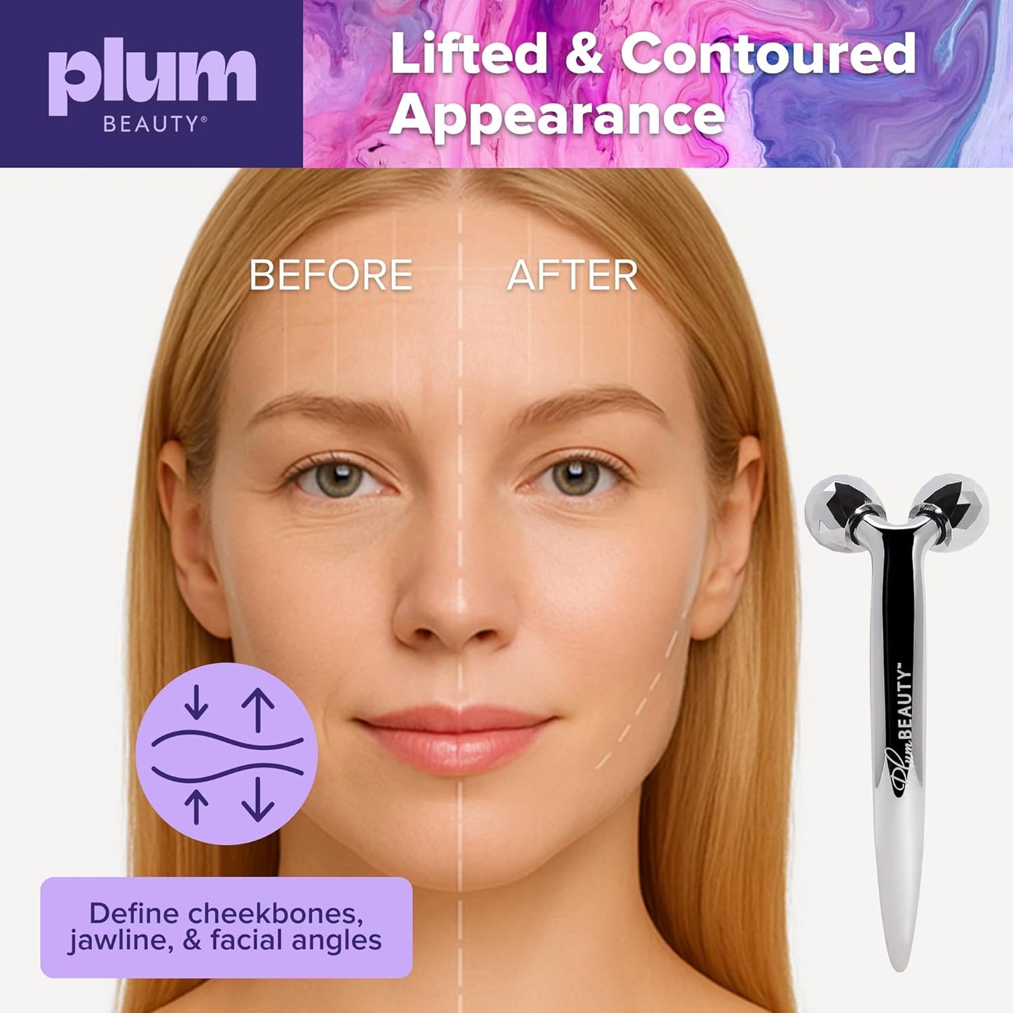 Contouring Dual Ended Silver Face Roller for Wrinkles and Lifting, - Face Rollers for Women, Men - Facial Roller supports lymphatic drainage, Skin Care Beauty Massager Facial Tool for Self Care