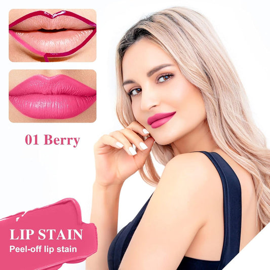Lip Stain - Lip Stain Peel Off Long-Lasting with Matte Finish Waterproof & Transfer-Proof, Lip Liner Moisturizing & Nourishing Non-Stick Cup Highly Pigmented Color Lip Tint (01 Berry)
