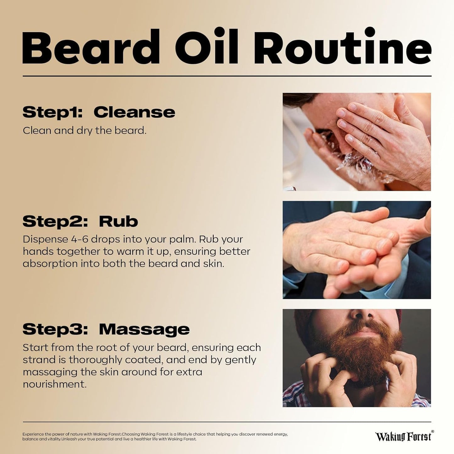 Waking Forest Beard Oil - 60ml Vanilla Biotin Beard Oil for Men Thicker Beard with Vitamin E, Rosemary, Castor Mustache Oil for Black Men, Softens & Strengthens Beard Care Oil