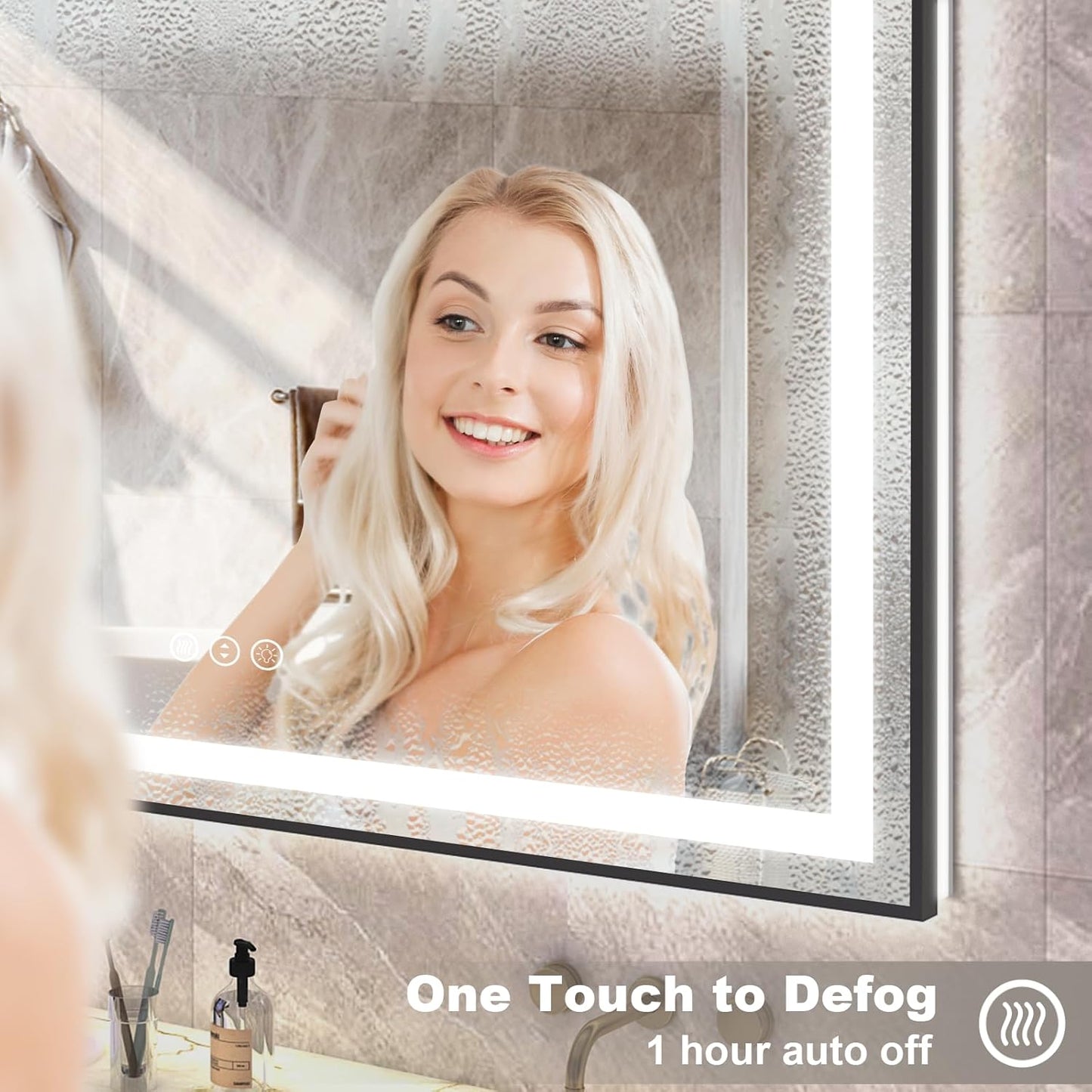 OKPAL 68x40 Black LED Bathroom Mirror with Lights, Frontlit & Backlit LED Mirror for Bathroom, Lighted Bathroom Vanity Mirror, Anti-Fog, Dimmable 3 Colors, Shatterproof, Horizontal/Vertical