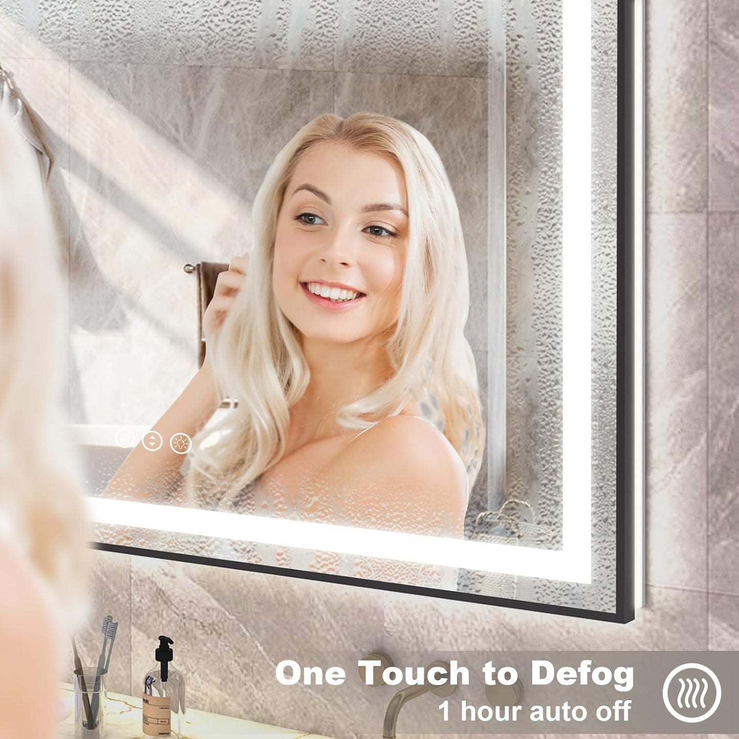 OKPAL 40x30 Framed LED Mirror for Bathroom, Black Lighted Bathroom Mirror with Lights, Front and Backlit LED Bathroom Vanity Mirror, Anti-Fog, Dimmable, Shatterproof, Memory, ETL Listed