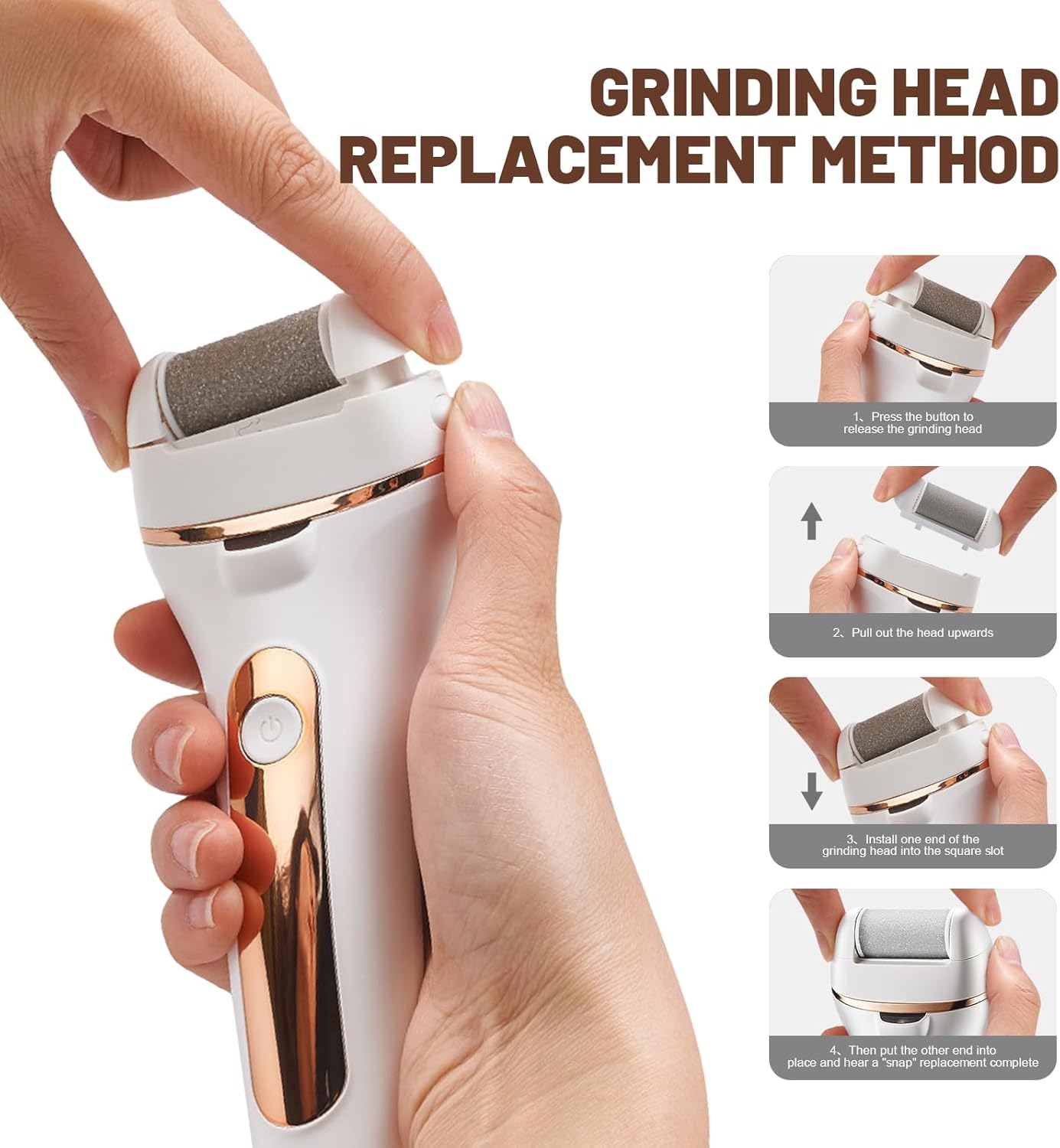 Electric Foot Callus Remover, Rechargeable Portable Electric Foot File, IPX6 Waterproof with 3 Roller Heads Pedicure Kits for Dead Hard Cracked Dry Skin, Digital Display, White