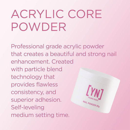 Young Nails Acrylic Core Powder - Self-Leveling Acrylic Nail Powder, Clear Nude Pink White Acrylic Powder for Nail Extenstion, Professional Grade, Superior Adhesion, Color - French Pink, 85g