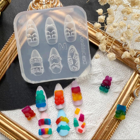 Silicone Nail Art Molds Cute Little Bear Charm Design Carving Template Resin Mold Nail Accessories for Women DIY Manicure Supplies