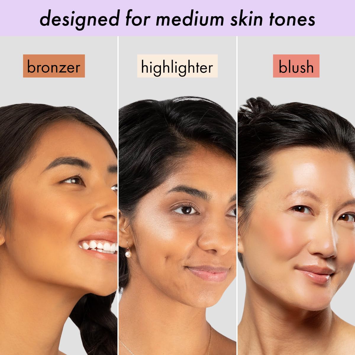 Subtl Beauty 3-in-1 travel makeup kit by subtl staks | powder blush, bronzer, and highlighter | includes mirror lid and mini brush | for medium-tan skin tones