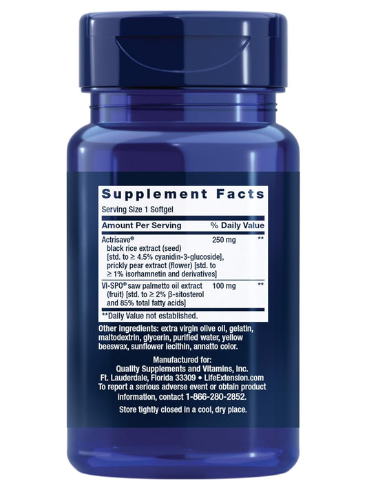 Life Extension Hair Growth for Men, ActriSave® Prickly pear and Black Rice, VI-SPO® Saw Palmetto, Supports Hair Growth, Fullness and Density, Non-GMO, 1-Daily, Gluten-Free, 30 softgels