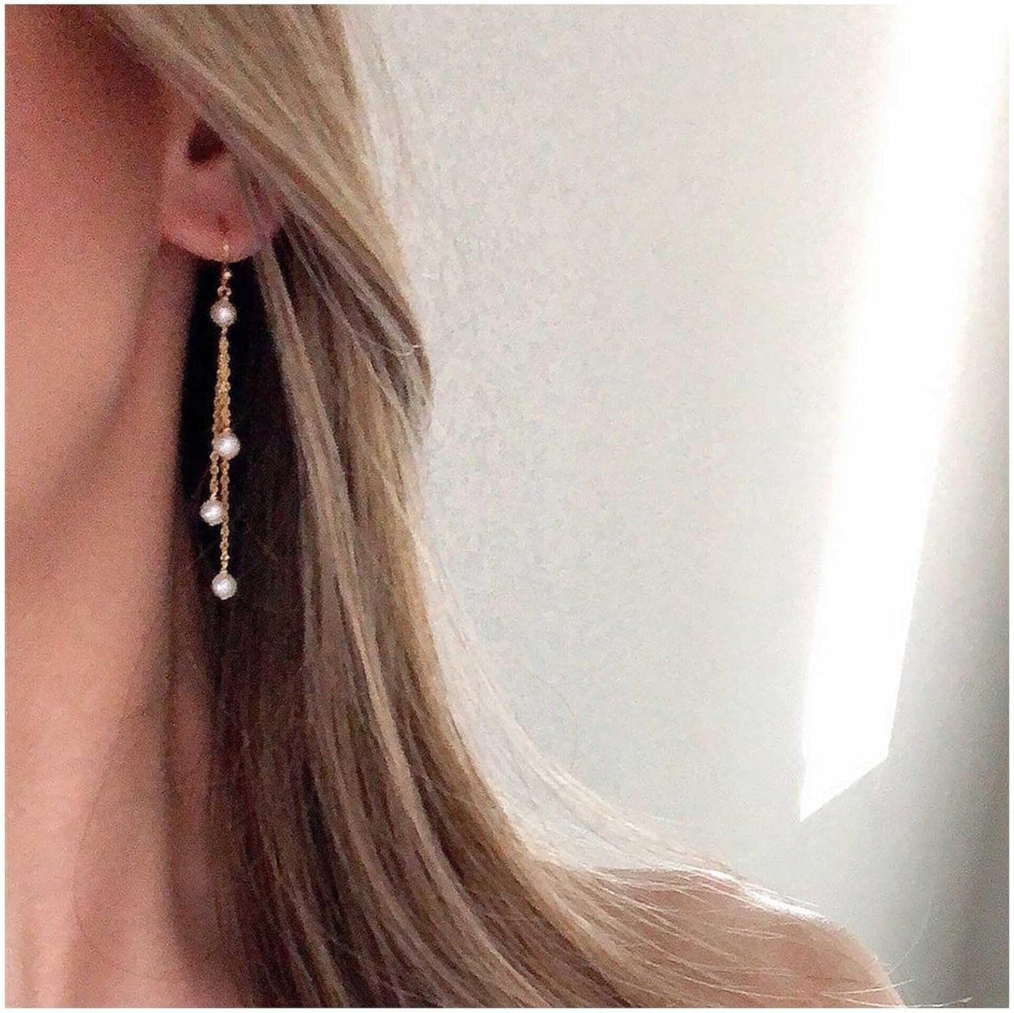 Vintage Pearl Dangle Earrings Gold Pearl Chain Drop Earrings Tiny Pearl Tassel Earrings Long Pearl Bridal Hook Earrings Jewelry for Women