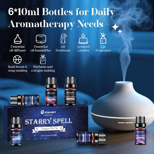 Essential Oil Blends, Starry Spell Essential Oil Set for Diffusers for Home, Humidifiers, Candle Making, Magical Aromatherapy Blends - Stress Relief, Calm Mind, Relax, Meditate, 6x10ml
