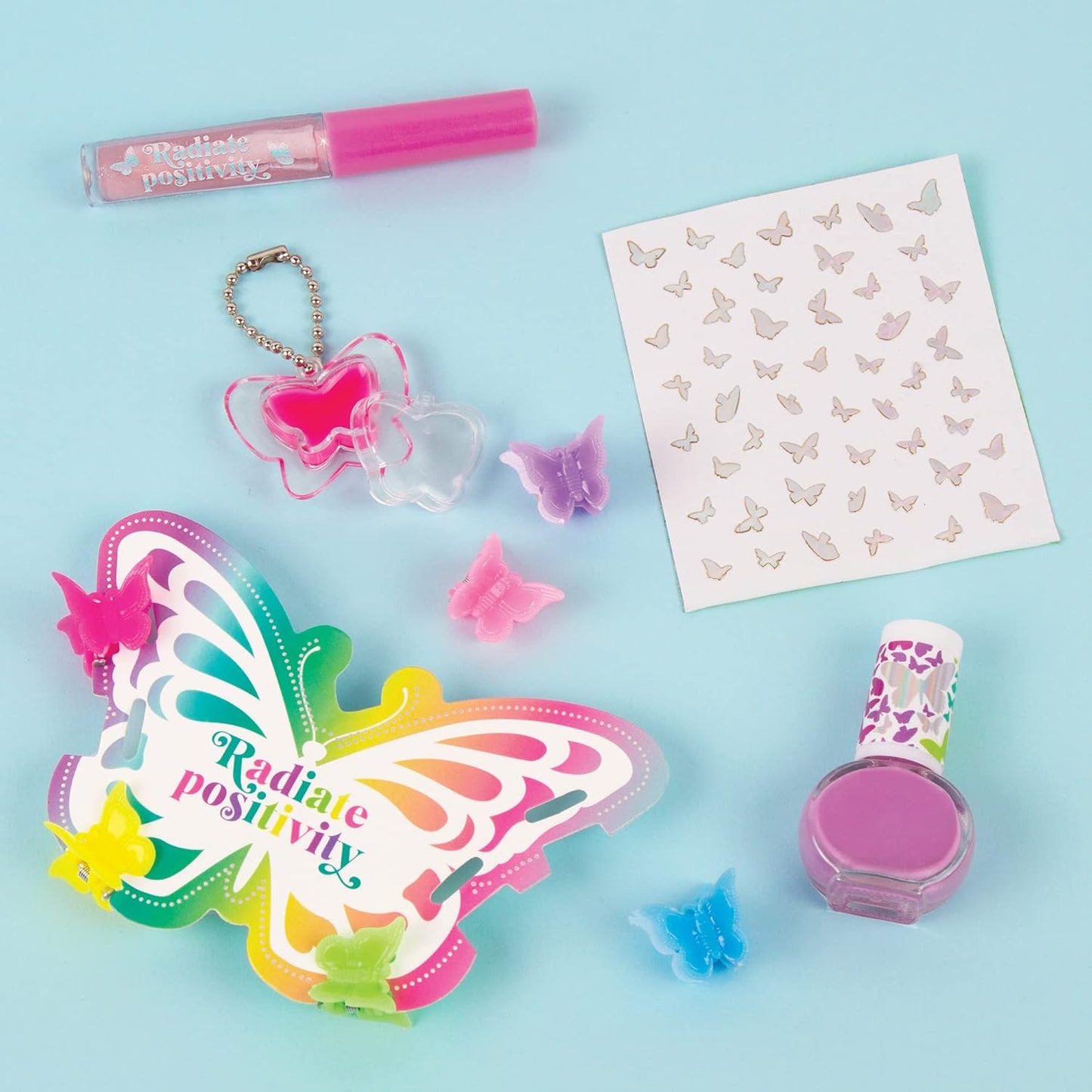 Make It Real: Butterfly Dreams Cosmetic Set - 11 Pieces, Tweens & Girls, Includes 6 Butterfly Hair Clips, Polish, Nail Stickers, 2 Lip Gloss & Instructions, Butterflies, Makeup & Beauty, Kids Ages 8+