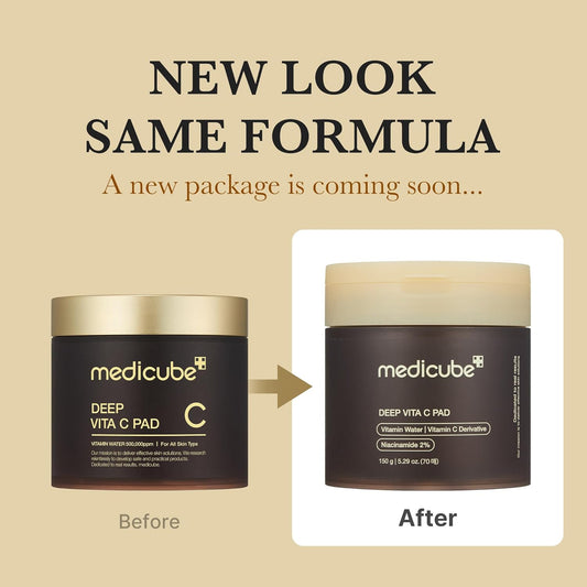Medicube Deep Vita C Facial Pads, Vitamin C Toner Pads for Uneven Skin Tone, 500,000PPM of vitamin water & 3 types of vitamin, Hydrating & Resurfacing (70 sheets)
