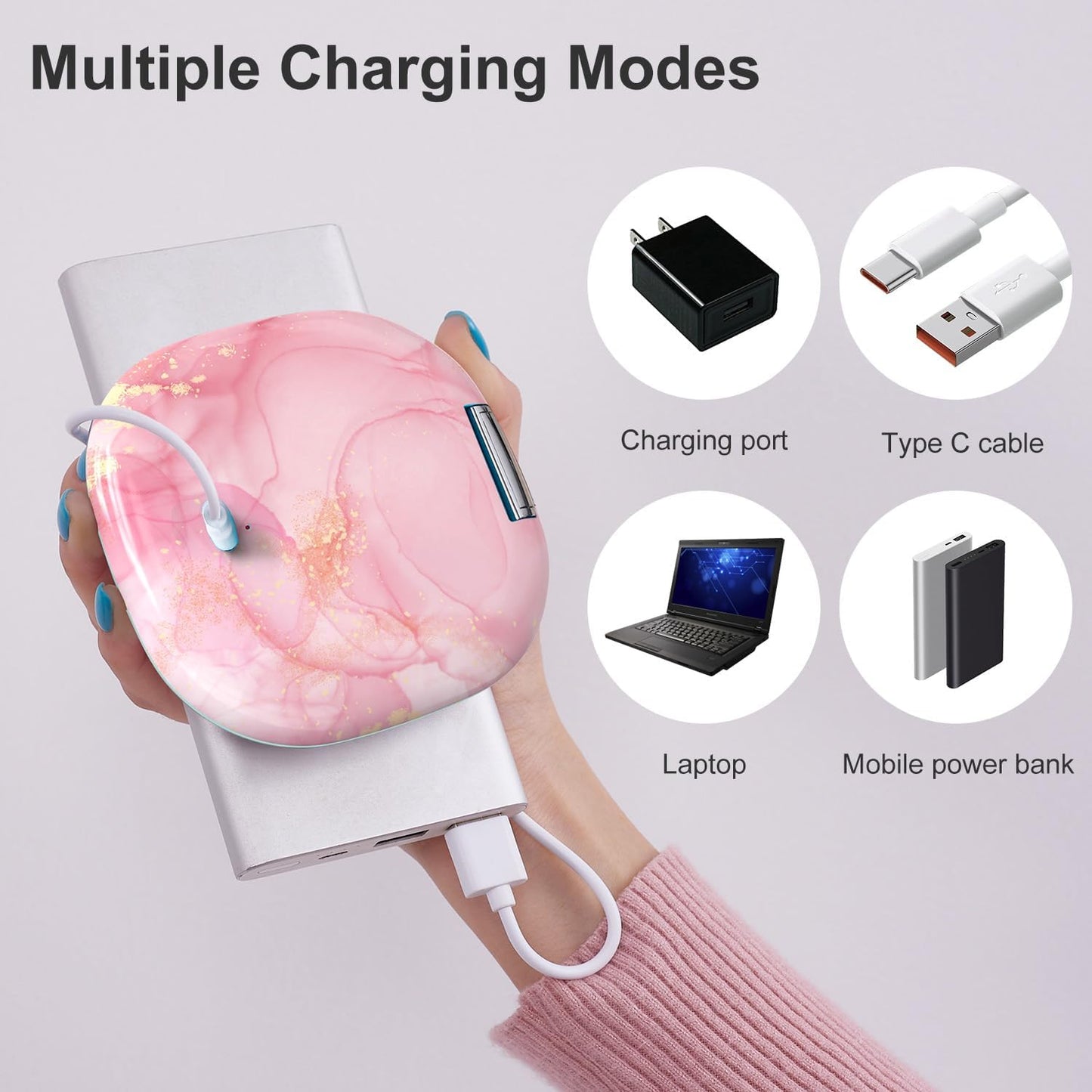 Mocado Compact LED Travel Makeup Mirror - 4 Inches 1X/10X Magnification Travel Mirror with Light Dimmable Double Sides Lighted USB Rechargeable Compact Mirror for Purse,Pocket,Travel(Pink Marble)