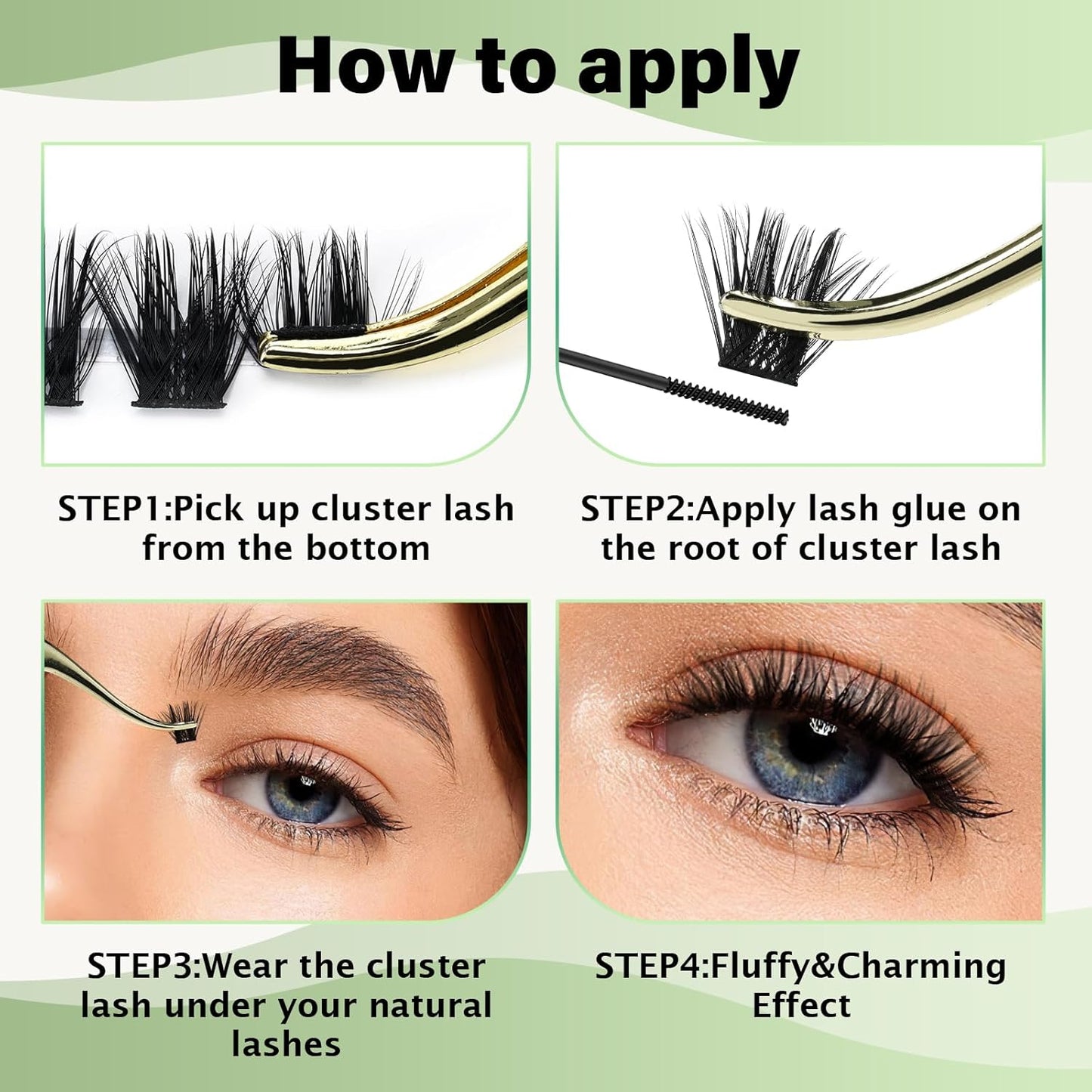Lash Clusters 96pcs Individual Lashes Y22 D Curl 10mm Eyelash Clusters KEYYOU Volume Wispy Lash Extension Soft&Comfortable Easy DIY at Home(Y22,D-10mm)